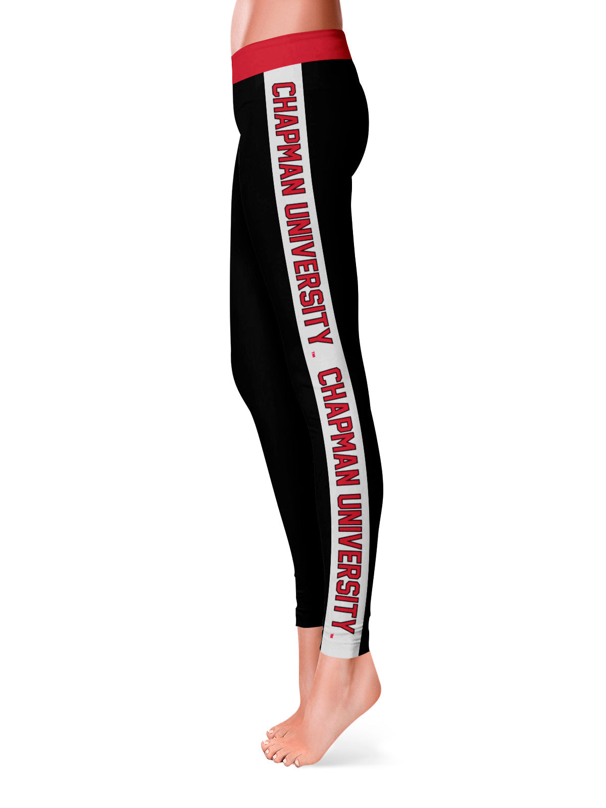 Chapman University Panthers Vive La Fete Game Day Collegiate White Stripes Women Black Yoga Leggings 2 Waist Tights