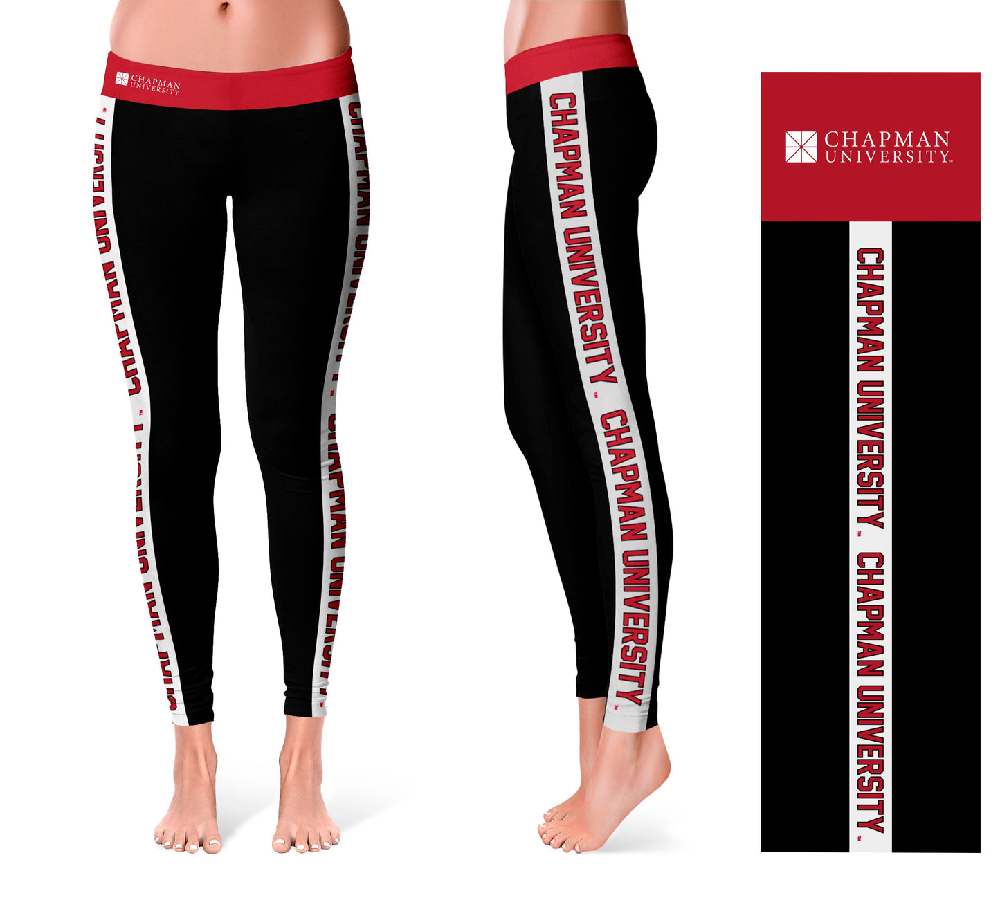 Chapman University Panthers Vive La Fete Game Day Collegiate White Stripes Women Black Yoga Leggings 2 Waist Tights