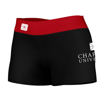 Chapman University Panthers Vive La Fete Logo on Thigh & Waistband Black Red Women Yoga Booty Workout Shorts 3.75 Inseam