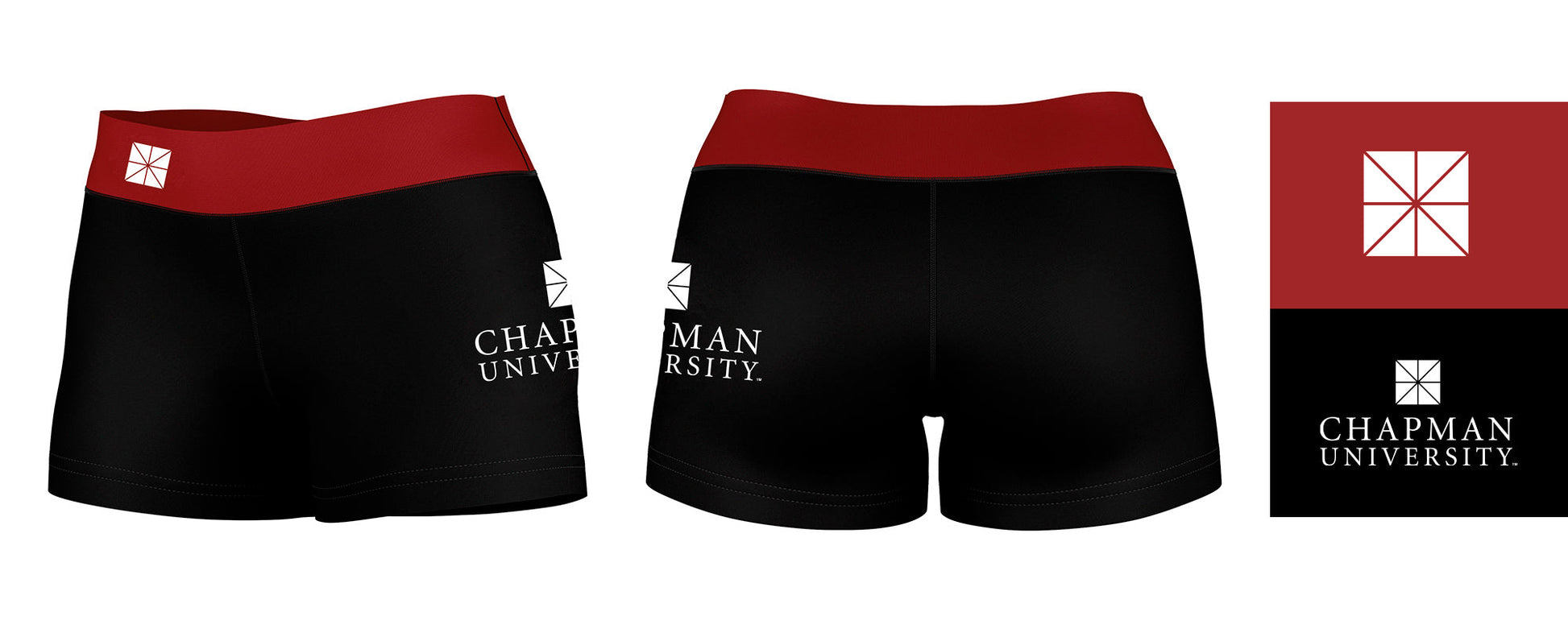 Chapman University Panthers Vive La Fete Logo on Thigh & Waistband Black Red Women Yoga Booty Workout Shorts 3.75 Inseam - Vive La F̻te - Online Apparel Store