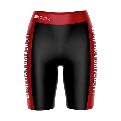 Chapman University Panthers Vive La Fete Game Day Logo on Waistband and Red Stripes Black Women Bike Short 9 Inseam