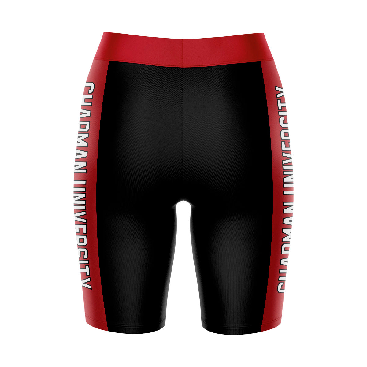 Chapman University Panthers Vive La Fete Game Day Logo on Waistband and Red Stripes Black Women Bike Short 9 Inseam