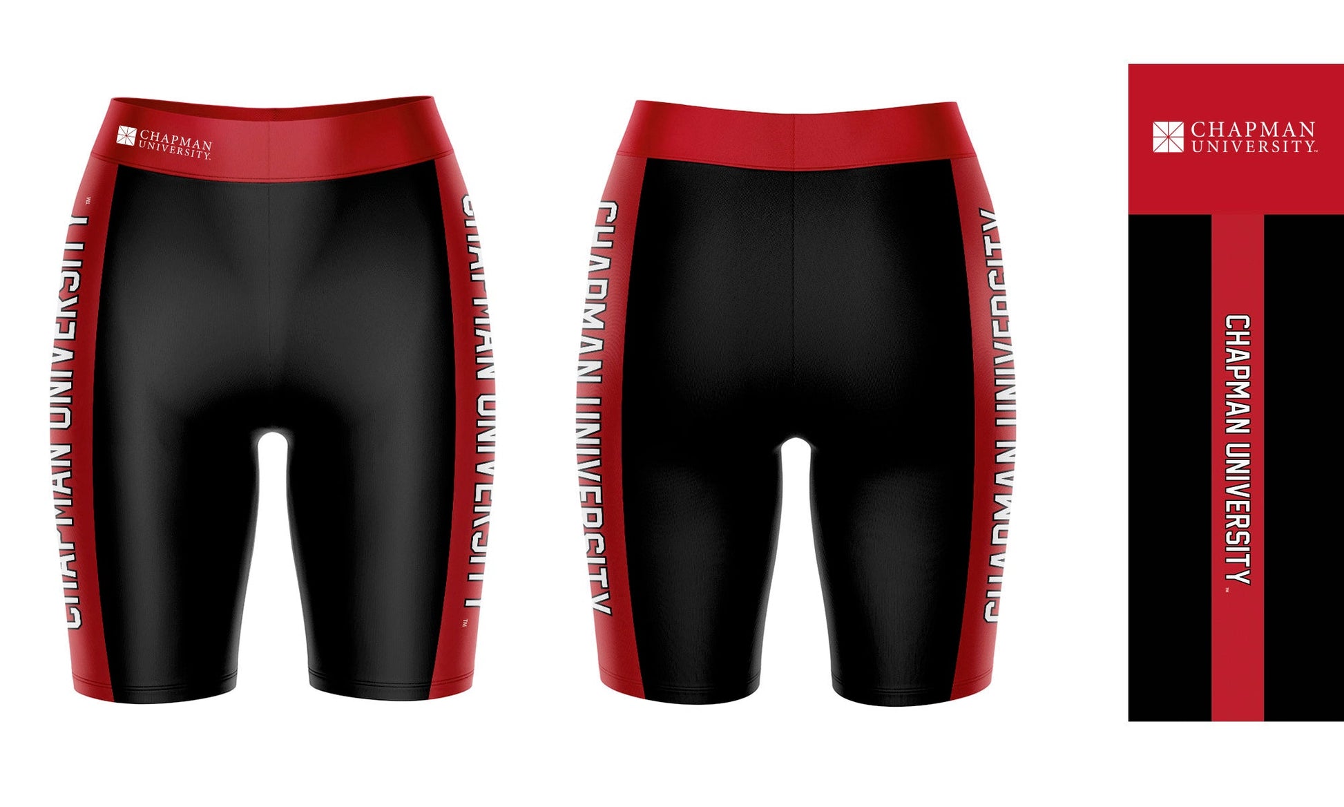 Chapman University Panthers Vive La Fete Game Day Logo on Waistband and Red Stripes Black Women Bike Short 9 Inseam