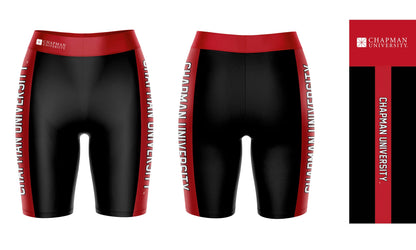 Chapman University Panthers Vive La Fete Game Day Logo on Waistband and Red Stripes Black Women Bike Short 9 Inseam