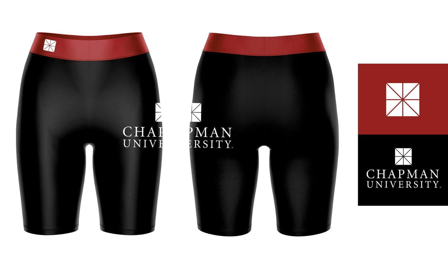 Chapman University Panthers Vive La Fete Game Day Logo on Thigh & Waistband Black and Red Women Bike Short 9 Inseam