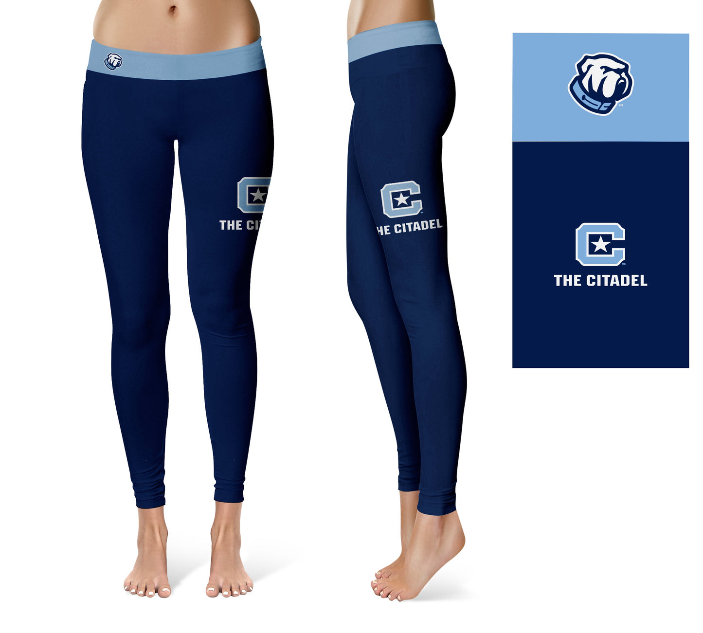 The Citadel Bulldogs Vive La Fete Game Day Collegiate Logo on Thigh Blue Women Yoga Leggings 2.5 Waist Tights