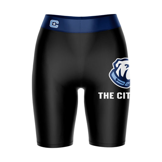 Citadel Bulldogs Vive La Fete Game Day Logo on Thigh and Waistband Black and Blue Women Bike Short 9 Inseam