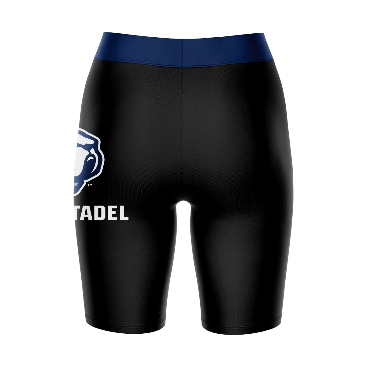 Citadel Bulldogs Vive La Fete Game Day Logo on Thigh and Waistband Black and Blue Women Bike Short 9 Inseam