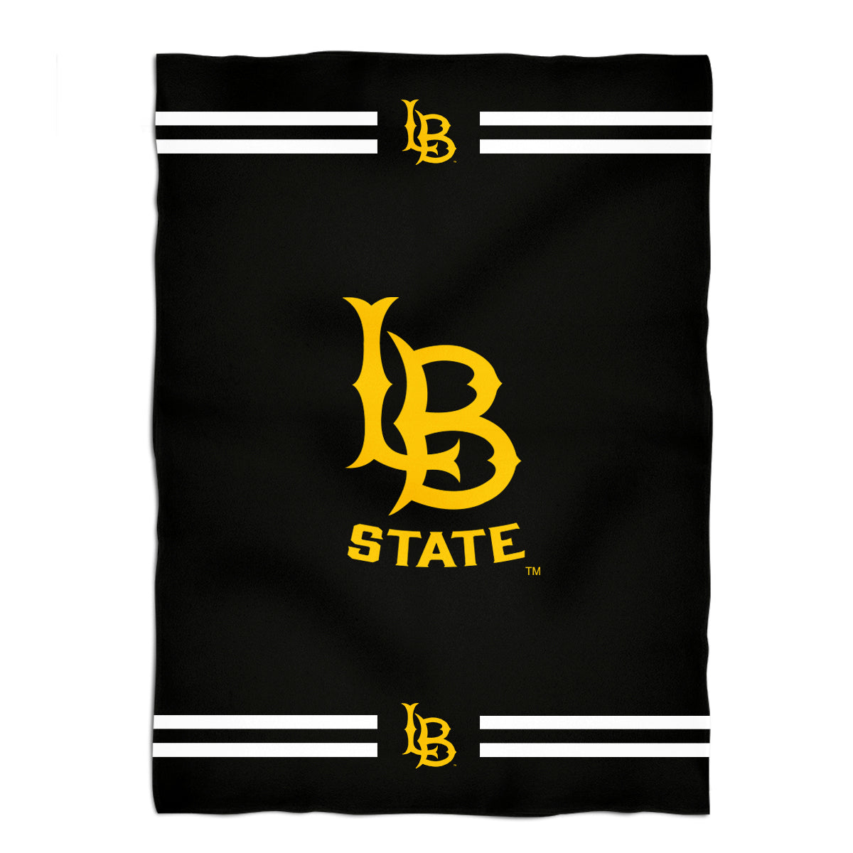 Cal State Long Beach 49ers Game Day Soft Premium Fleece Black Throw Blanket 40 x 58 Logo and Stripes