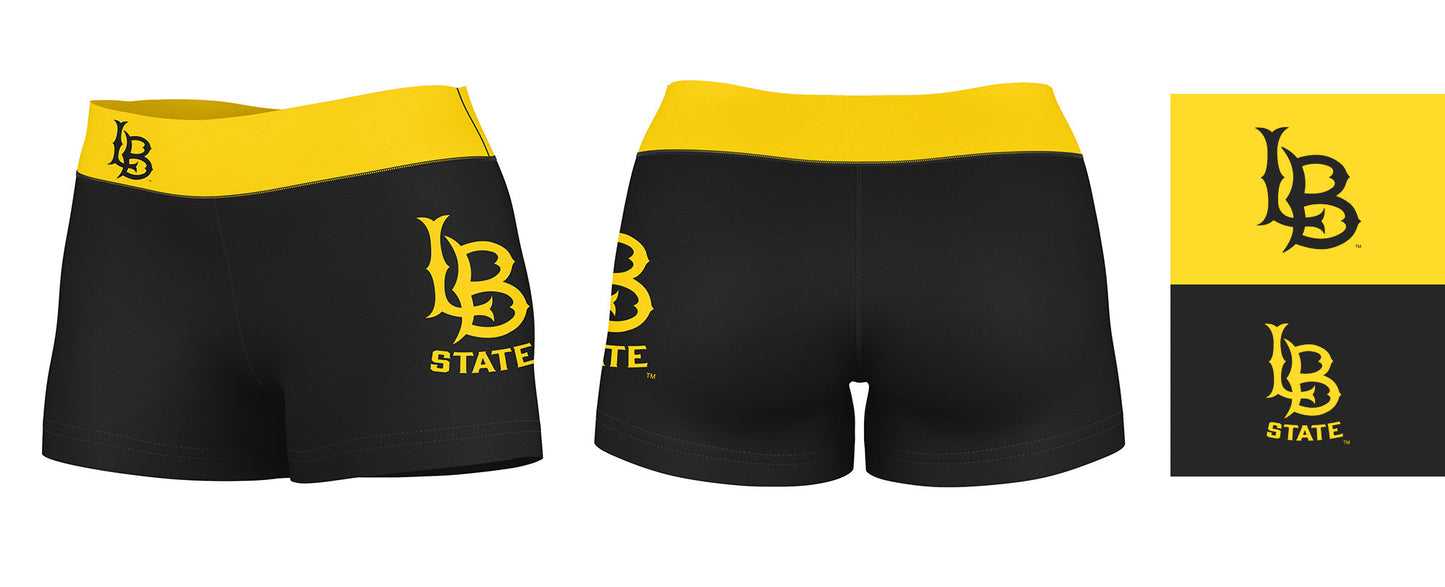 CSULB 49ers Vive La Fete Game Day Logo on Thigh and Waistband Black & Gold Women Yoga Booty Workout Shorts 3.75 Inseam" - Vive La F̻te - Online Apparel Store