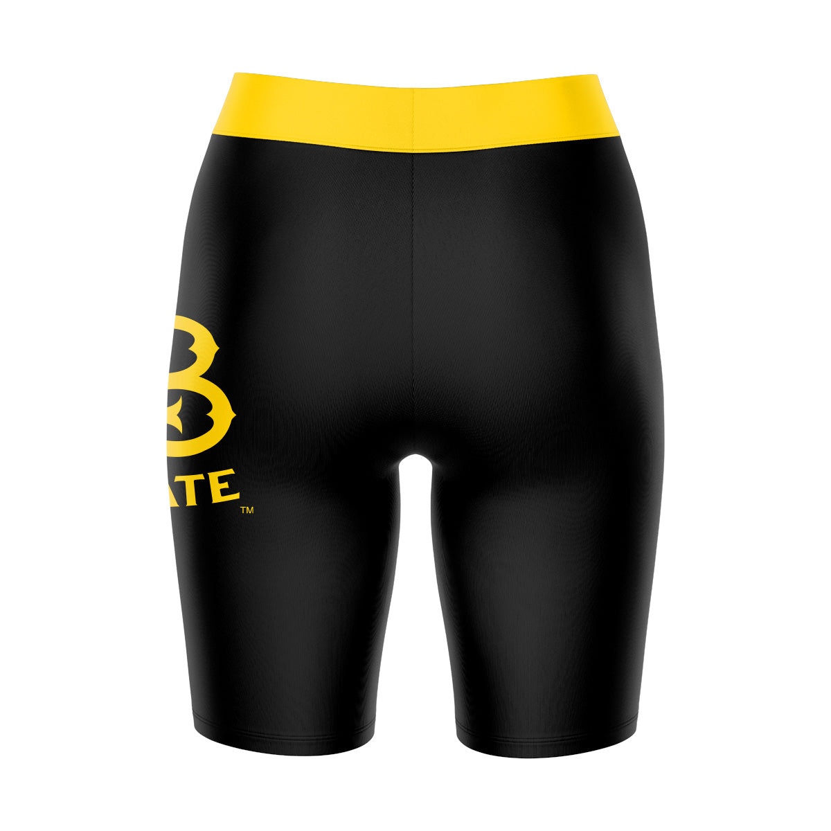 CSULB 49ers Vive La Fete Game Day Logo on Thigh and Waistband Black and Gold Women Bike Short 9 Inseam"