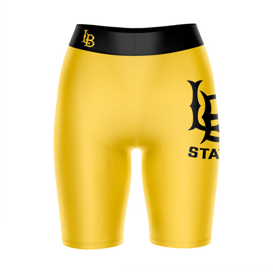 CSULB 49ers Vive La Fete Game Day Logo on Thigh and Waistband Gold and Black Women Bike Short 9 Inseam