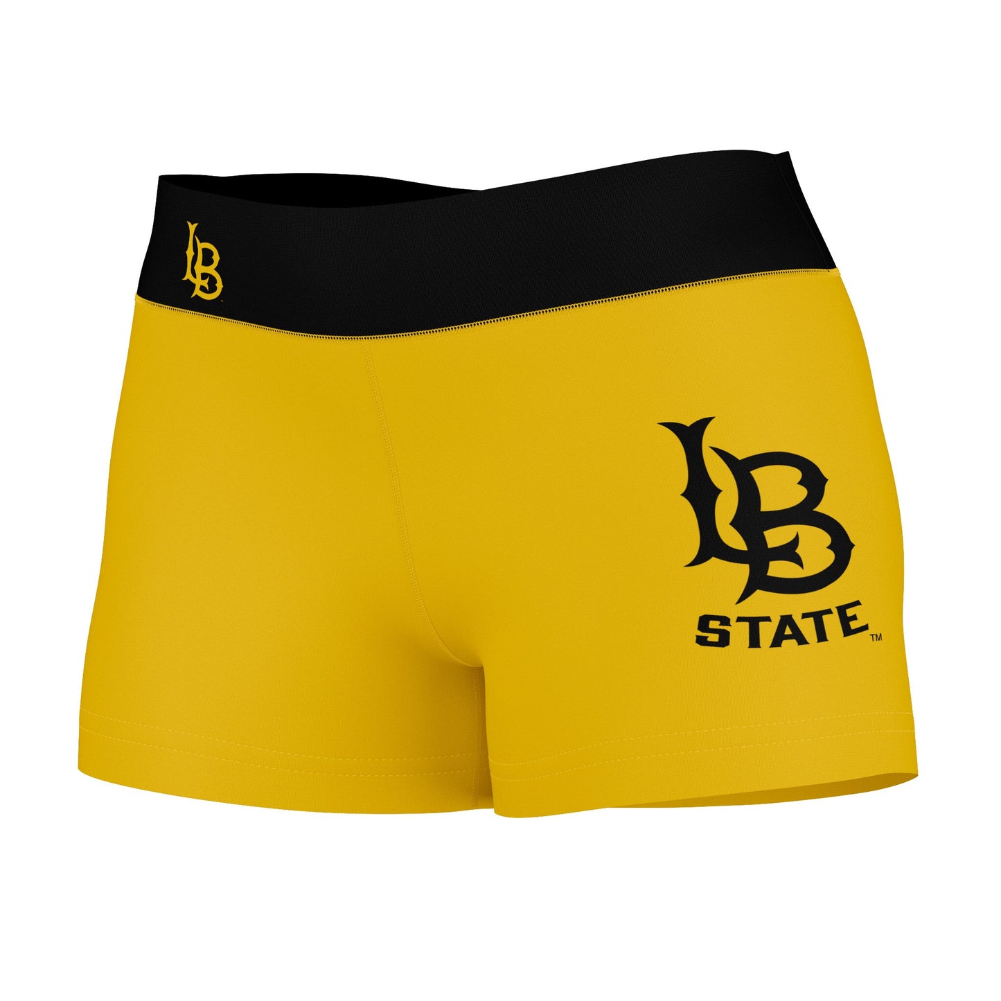 CSULB 49ers Vive La Fete Logo on Thigh & Waistband Gold Black Women Yoga Booty Workout Shorts 3.75 Inseam - Vive La F̻te - Online Apparel Store