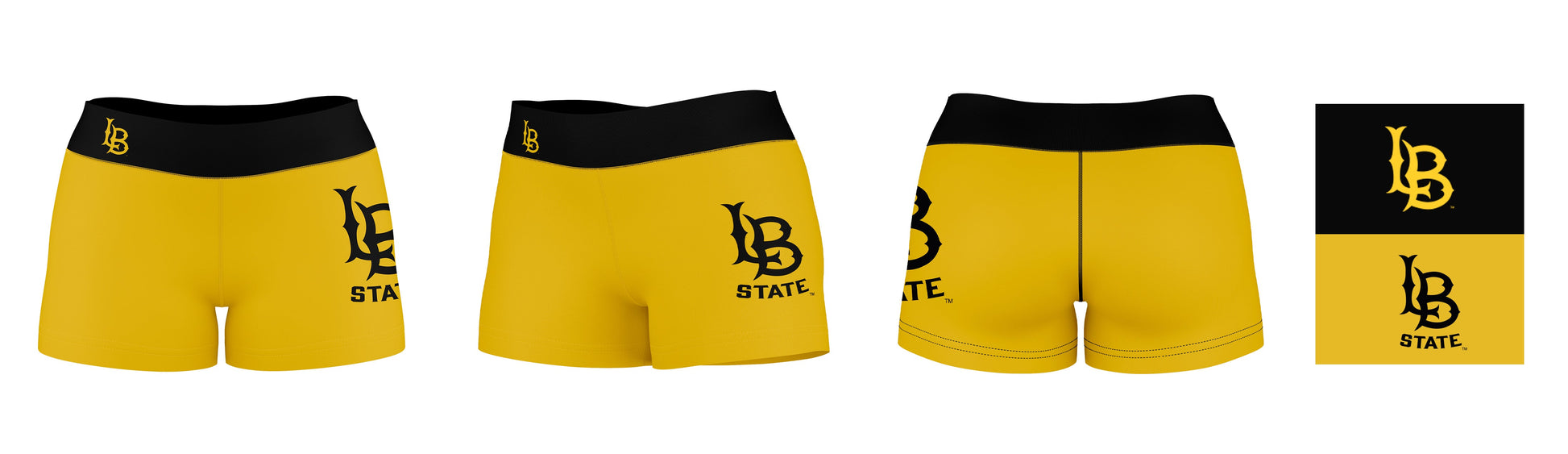 CSULB 49ers Vive La Fete Logo on Thigh & Waistband Gold Black Women Yoga Booty Workout Shorts 3.75 Inseam - Vive La F̻te - Online Apparel Store