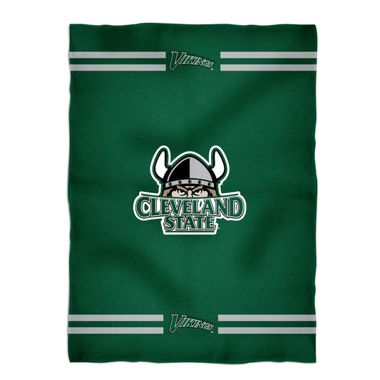 Cleveland State Vikings Game Day Soft Premium Fleece Green Throw Blanket 40 x 58 Logo and Stripes