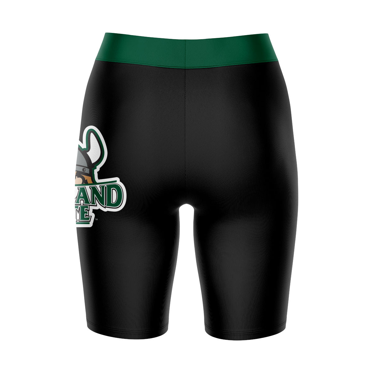 CSU Vikings Vive La Fete Game Day Logo on Thigh and Waistband Black and Green Women Bike Short 9 Inseam"
