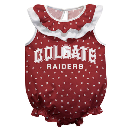 Colgate Raiders Swirls Maroon Sleeveless Ruffle One Piece Jumpsuit Logo Bodysuit by Vive La Fete