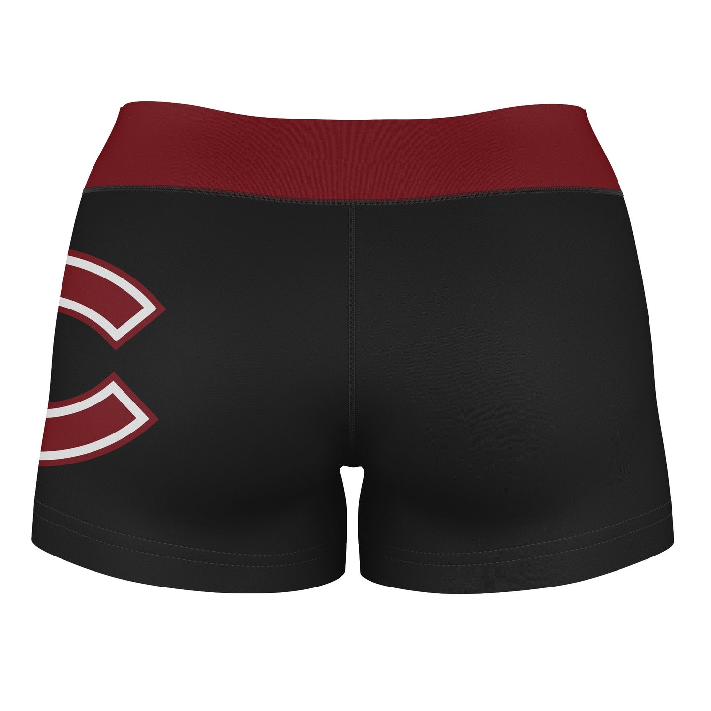 Colgate Raiders Vive La Fete Logo on Thigh and Waistband Black and Maroon Women Yoga Booty Workout Shorts 3.75 Inseam" - Vive La F̻te - Online Apparel Store