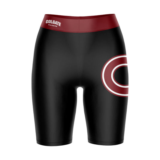 Colgate Raiders Vive La Fete Game Day Logo on Thigh and Waistband Black and Maroon Women Bike Short 9 Inseam"