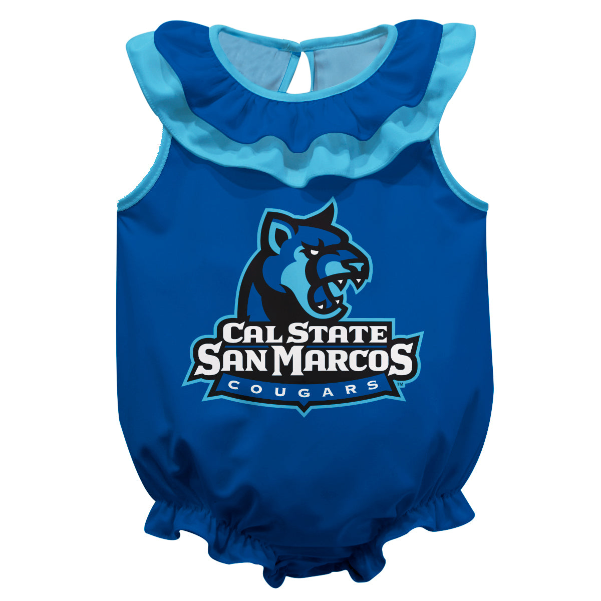 Cal State San Marcos Cougars Blue Sleeveless Ruffle One Piece Jumpsuit