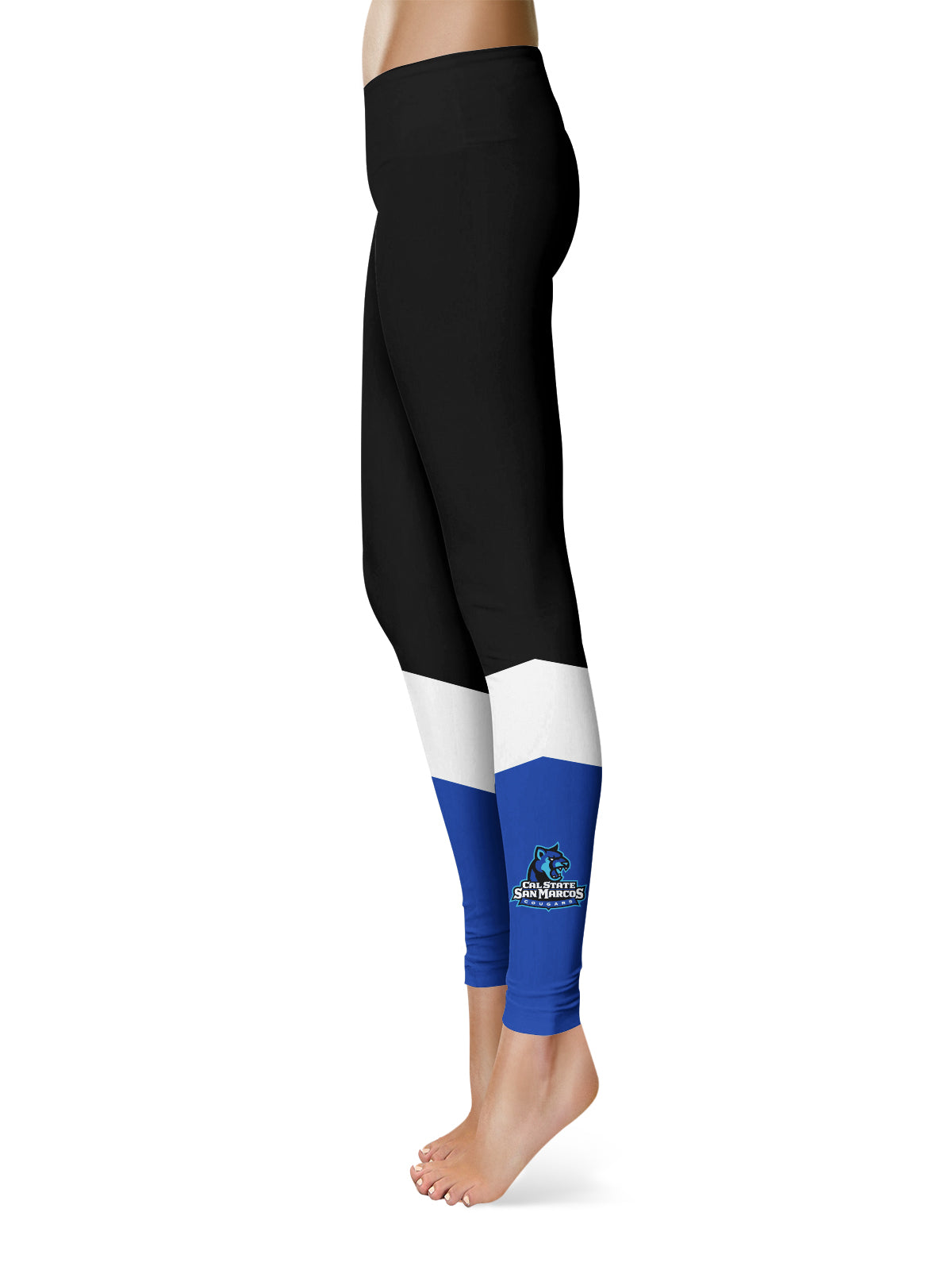 Cal State San Marcos Cougars Vive La Fete Game Day Collegiate Ankle Color Block Women Black Blue Yoga Leggings