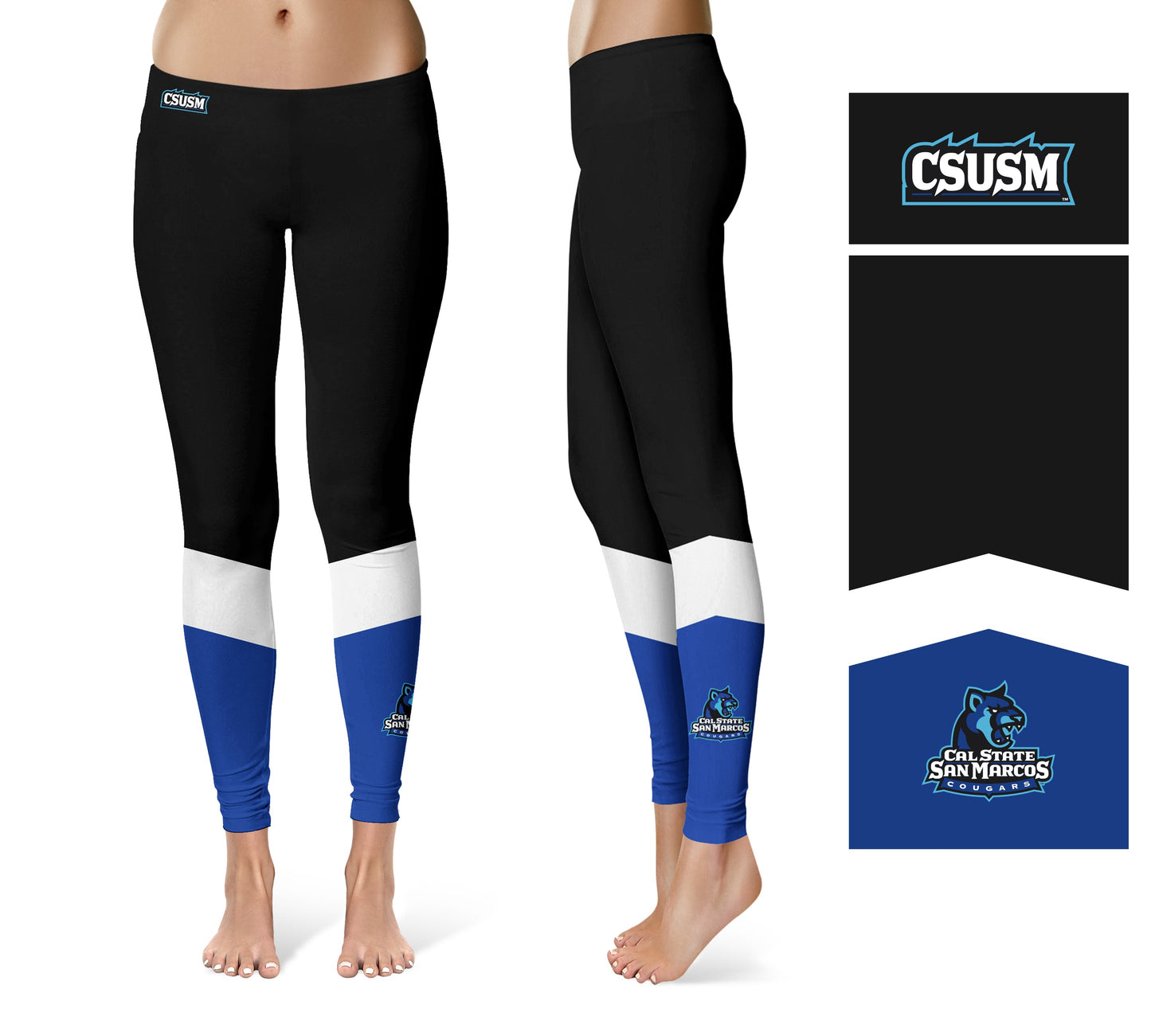 Cal State San Marcos Cougars Vive La Fete Game Day Collegiate Ankle Color Block Women Black Blue Yoga Leggings