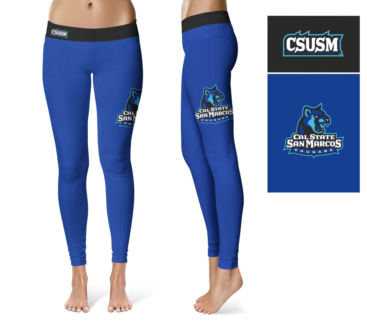 Cal State San Marcos Cougars Vive La Fete Game Day Collegiate Logo on Thigh Blue Women Yoga Leggings 2.5 Waist Tights