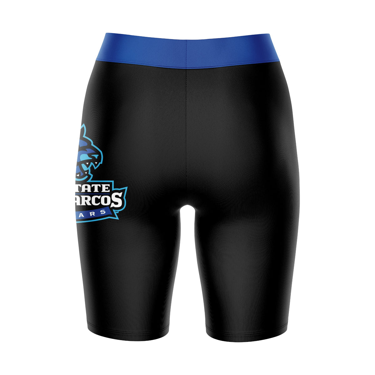 Cal State San Marcos Cougars Vive La Fete Game Day Logo on Thigh and Waistband Black and Blue Women Bike Short 9 Inseam