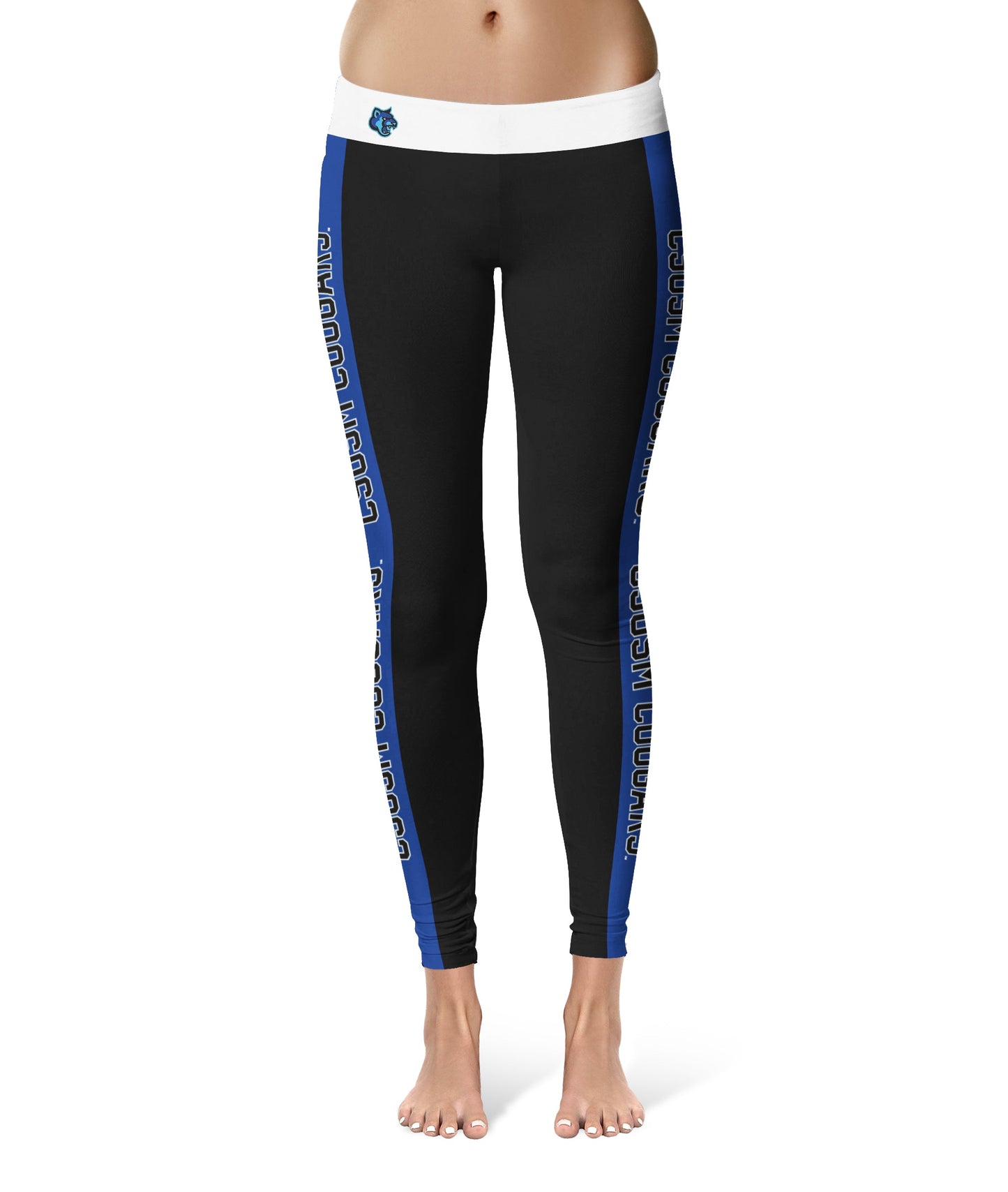 Cal State San Marcos Cougars Vive La Fete Game Day Collegiate Blue Stripes Women Black Yoga Leggings 2 Waist Tights