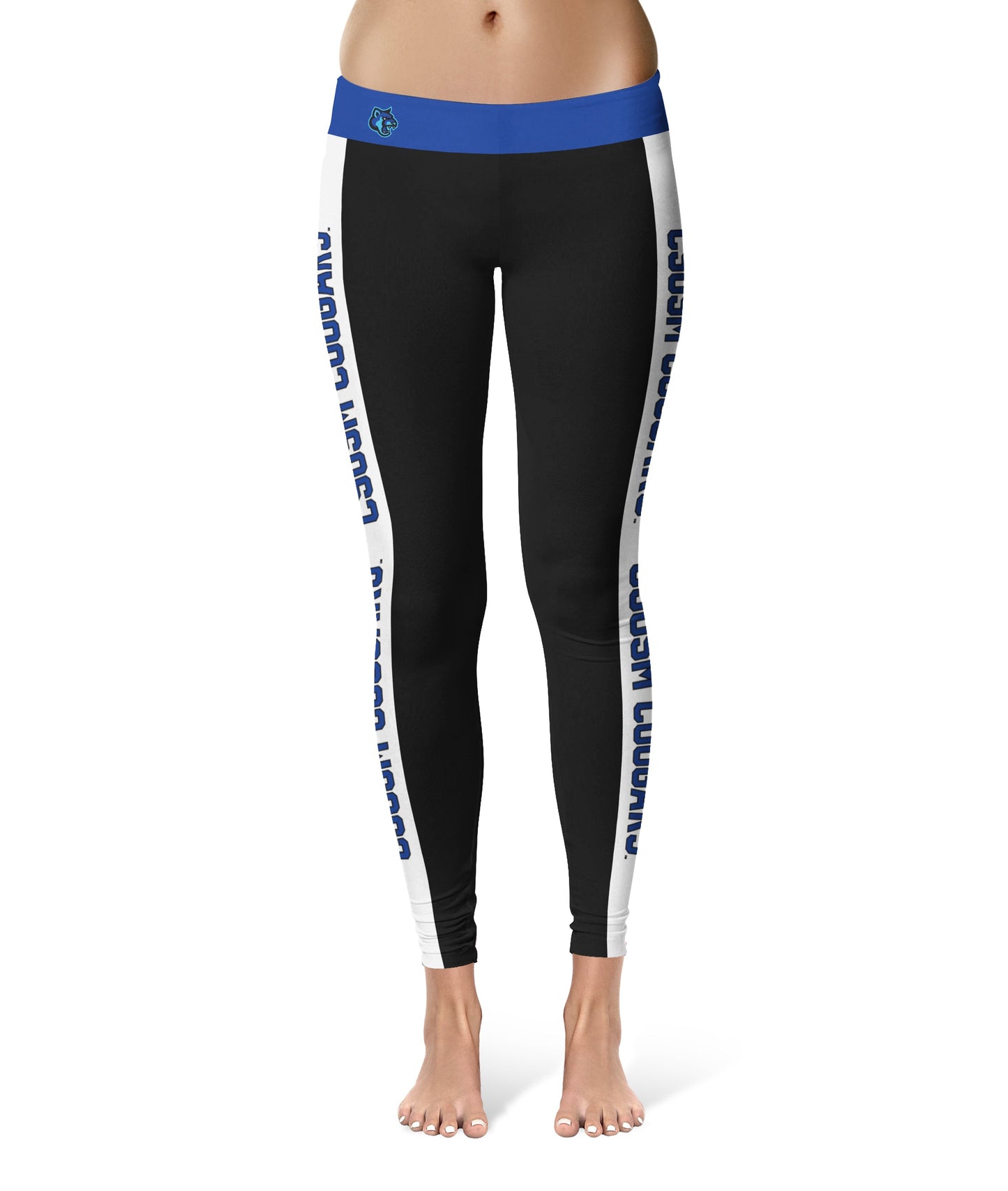 Cal State San Marcos Cougars Vive La Fete Game Day Collegiate White Stripes Women Black Yoga Leggings 2 Waist Tights