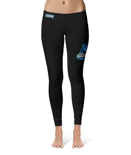 Cal State San Marcos Cougars Vive La Fete Collegiate Large Logo on Thigh Women Black Yoga Leggings 2.5 Waist Tights