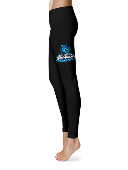 Cal State San Marcos Cougars Vive La Fete Collegiate Large Logo on Thigh Women Black Yoga Leggings 2.5 Waist Tights