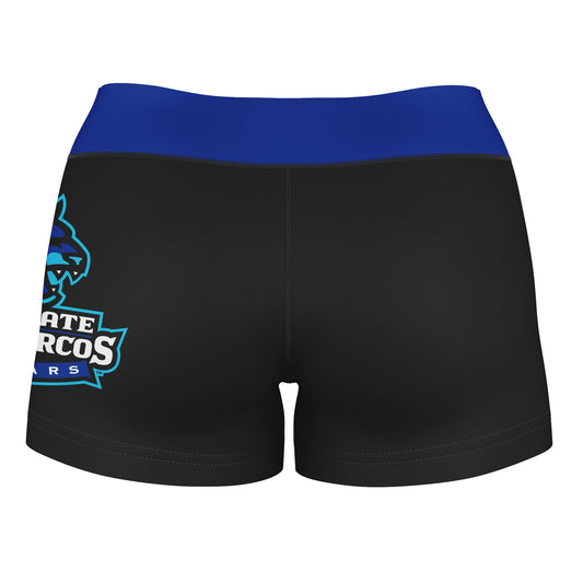 Mouseover Image, Cal State San Marcos Cougars Logo on Thigh & Waistband Black & Blue Women Yoga Booty Workout Shorts 3.75 Inseam