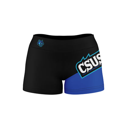 Cal State San Marcos Cougars Vive La Fete Game Day Collegiate Leg Color Block Women Black Blue Optimum Yoga Short