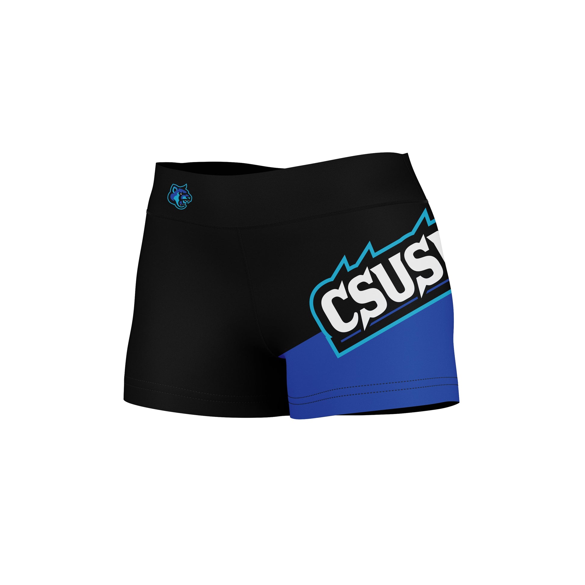 Cal State San Marcos Cougars Vive La Fete Game Day Collegiate Leg Color Block Women Black Blue Optimum Yoga Short - Vive La F̻te - Online Apparel Store