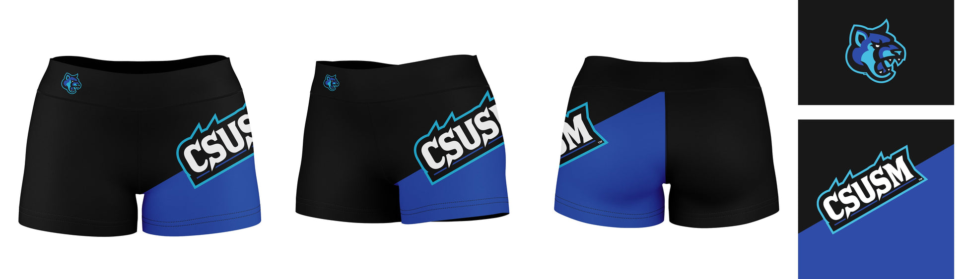 Cal State San Marcos Cougars Vive La Fete Game Day Collegiate Leg Color Block Women Black Blue Optimum Yoga Short - Vive La F̻te - Online Apparel Store