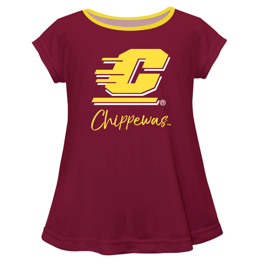 Central Michigan Chippewas Maroon and Yellow neck Short Sleeve Girls Laurie Top by Vive La Fete