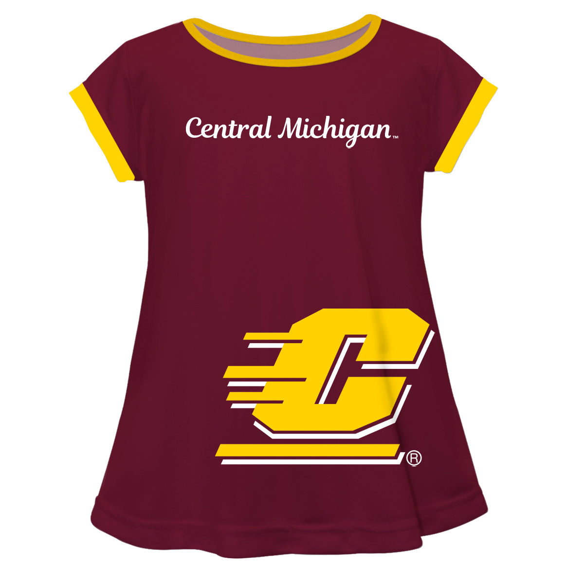 Central Michigan Chippewas Maroon and Yellow Short Sleeve Girls Laurie Top by Vive La Fete