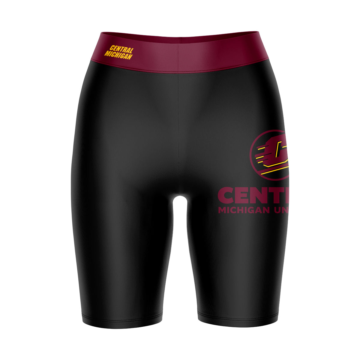 CMU Chippewas Vive La Fete Game Day Logo on Thigh and Waistband Black and Maroon Women Bike Short 9 Inseam"