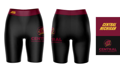CMU Chippewas Vive La Fete Game Day Logo on Thigh and Waistband Black and Maroon Women Bike Short 9 Inseam"