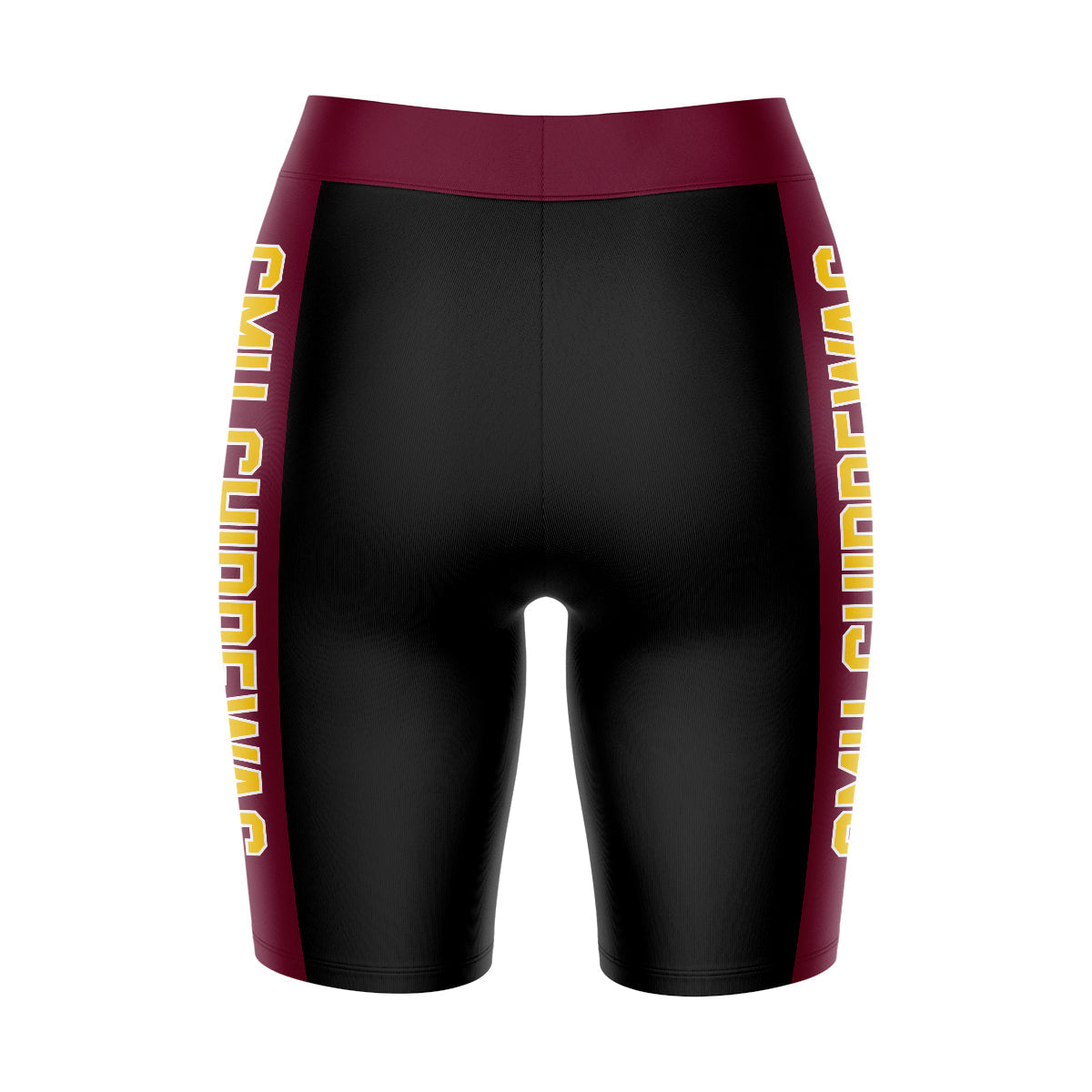 Central Michigan Chippewas Vive La Fete Game Day Logo on Waistband and Maroon Stripes Black Women Bike Short 9 Inseam