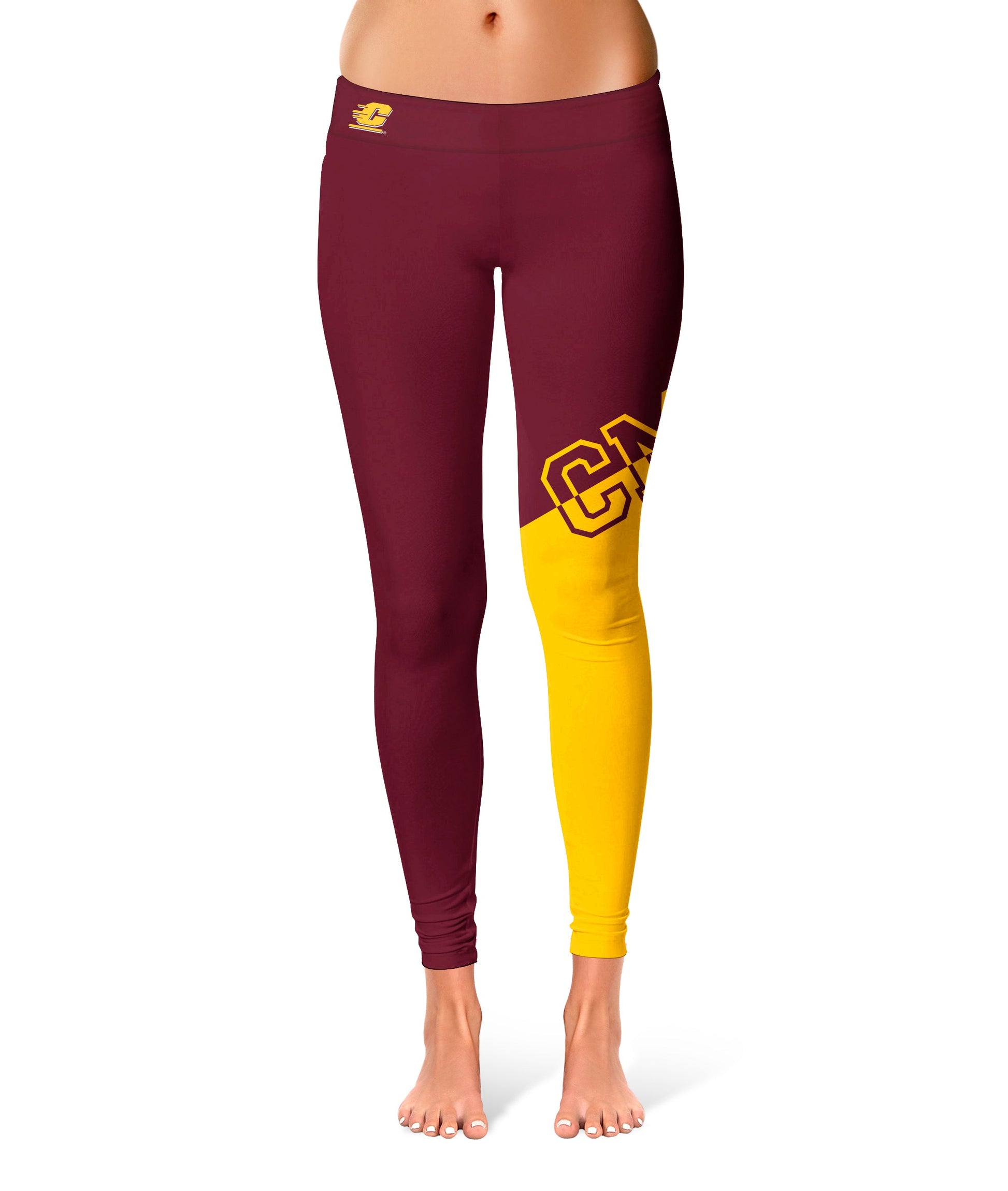 Central Michigan Chippewas Vive La Fete Game Day Collegiate Leg Color Block Women Maroon Gold Yoga Leggings