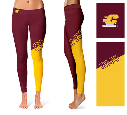 Central Michigan Chippewas Vive La Fete Game Day Collegiate Leg Color Block Women Maroon Gold Yoga Leggings