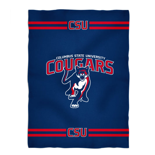 Columbus State Cougars Game Day Soft Premium Fleece Navy Throw Blanket 40 x 58 Logo and Stripes