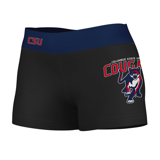 CSU Cougars Vive La Fete Game Day Logo on Thigh & Waistband Black & Navy Women Yoga Booty Workout Shorts 3.75 Inseam"