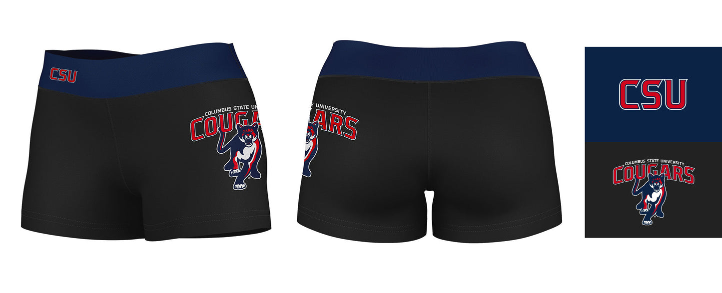 CSU Cougars Vive La Fete Game Day Logo on Thigh & Waistband Black & Navy Women Yoga Booty Workout Shorts 3.75 Inseam" - Vive La F̻te - Online Apparel Store