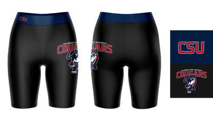 CSU Cougars Vive La Fete Game Day Logo on Thigh and Waistband Black and Navy Women Bike Short 9 Inseam"