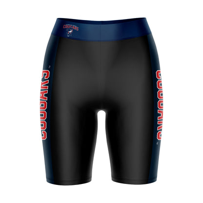 Columbus State Cougars Vive La Fete Game Day Logo on Waistband and Navy Stripes Black Women Bike Short 9 Inseam"