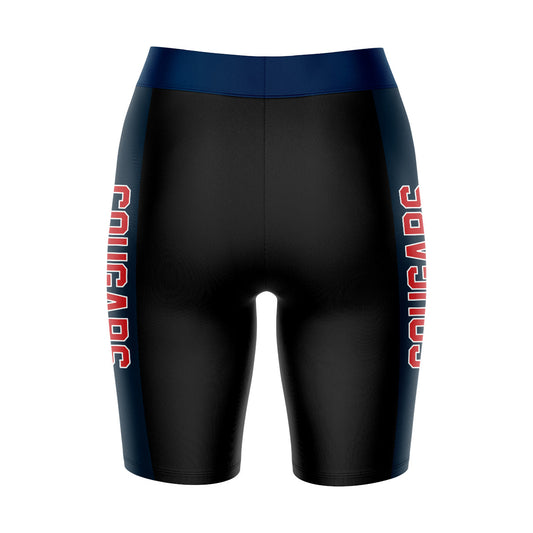 Mouseover Image, Columbus State Cougars Vive La Fete Game Day Logo on Waistband and Navy Stripes Black Women Bike Short 9 Inseam"