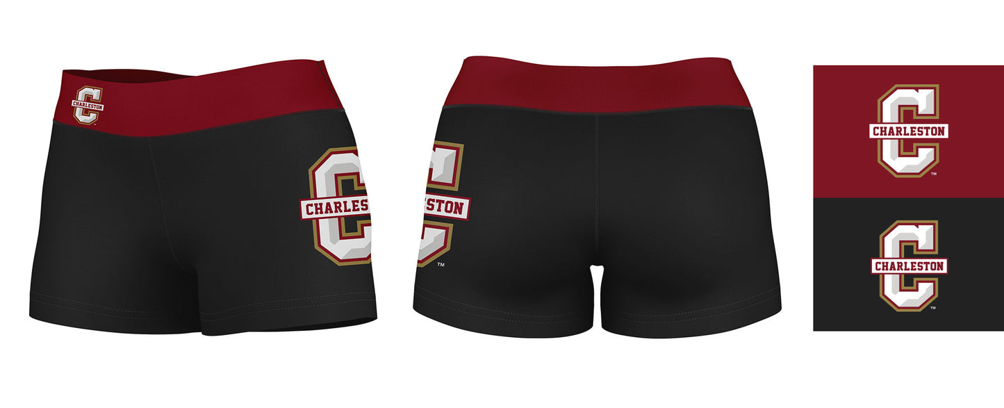 CofC Cougars COC Vive La Fete Game Day Logo on Thigh & Waistband Black & Maroon Women Booty Workout Shorts 3.75 Inseam" - Vive La F̻te - Online Apparel Store